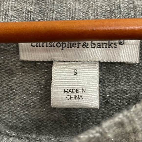 🎉CHRISTOPHER & BANKS gray silver shimmer Pom Pom sweater.  S - Picture 10 of 10